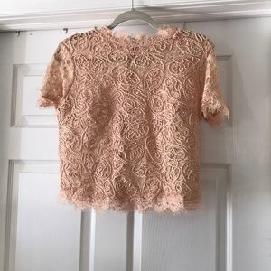 ZARA TRAFALUC BLUSH LACE TOP